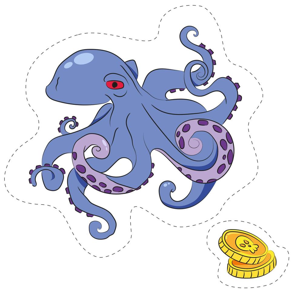 These are colored stickers of octopus and gold coins vector