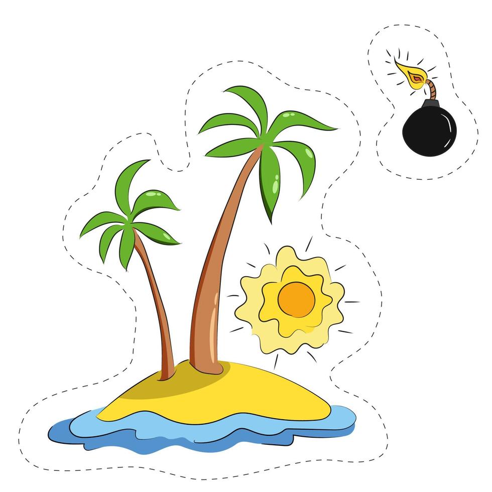 These are colored stickers of the ship's cannon cores and islands with palm trees vector