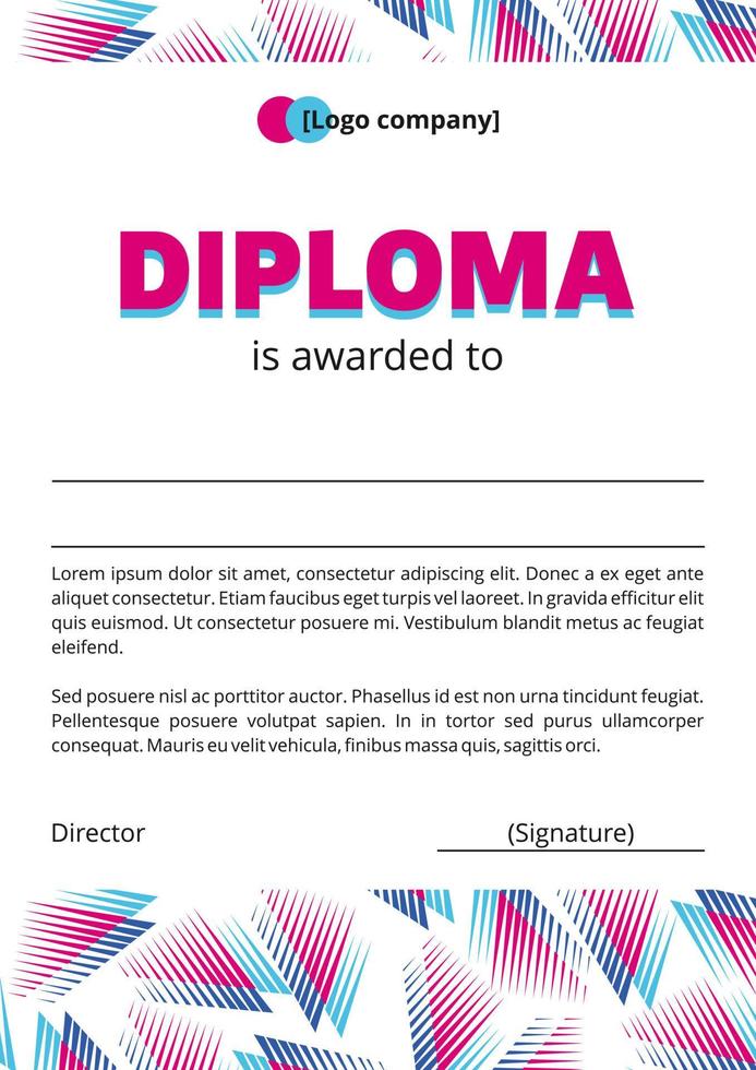 Diploma template with blue and purple triangles vector