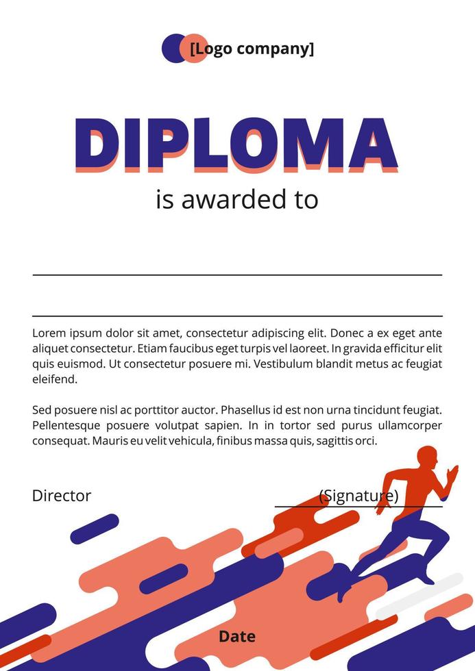 Diploma of sports competition. Running, athletics vector
