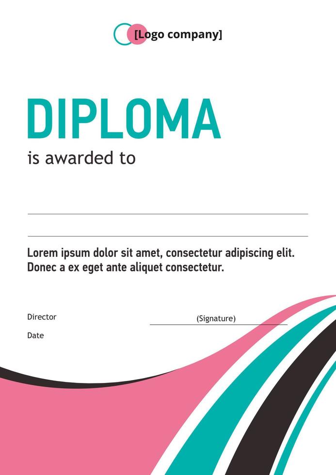 Abstract diploma template with contrasting pink and turquoise waves vector