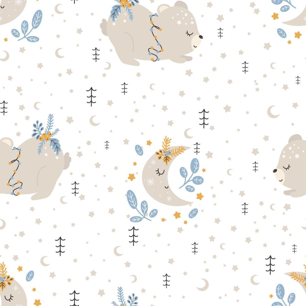 Christmas pattern with animals scandinavian style Digital paper vector