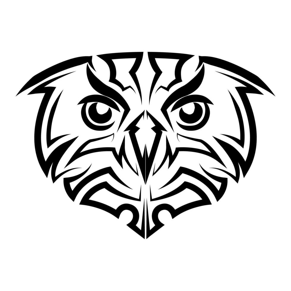 Black and white line art of owl head. vector