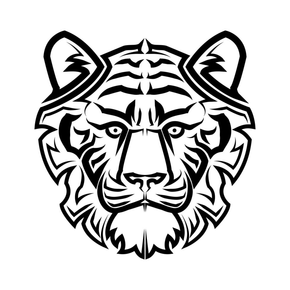 arte lineal en blanco y negro de cabeza de tigre vector