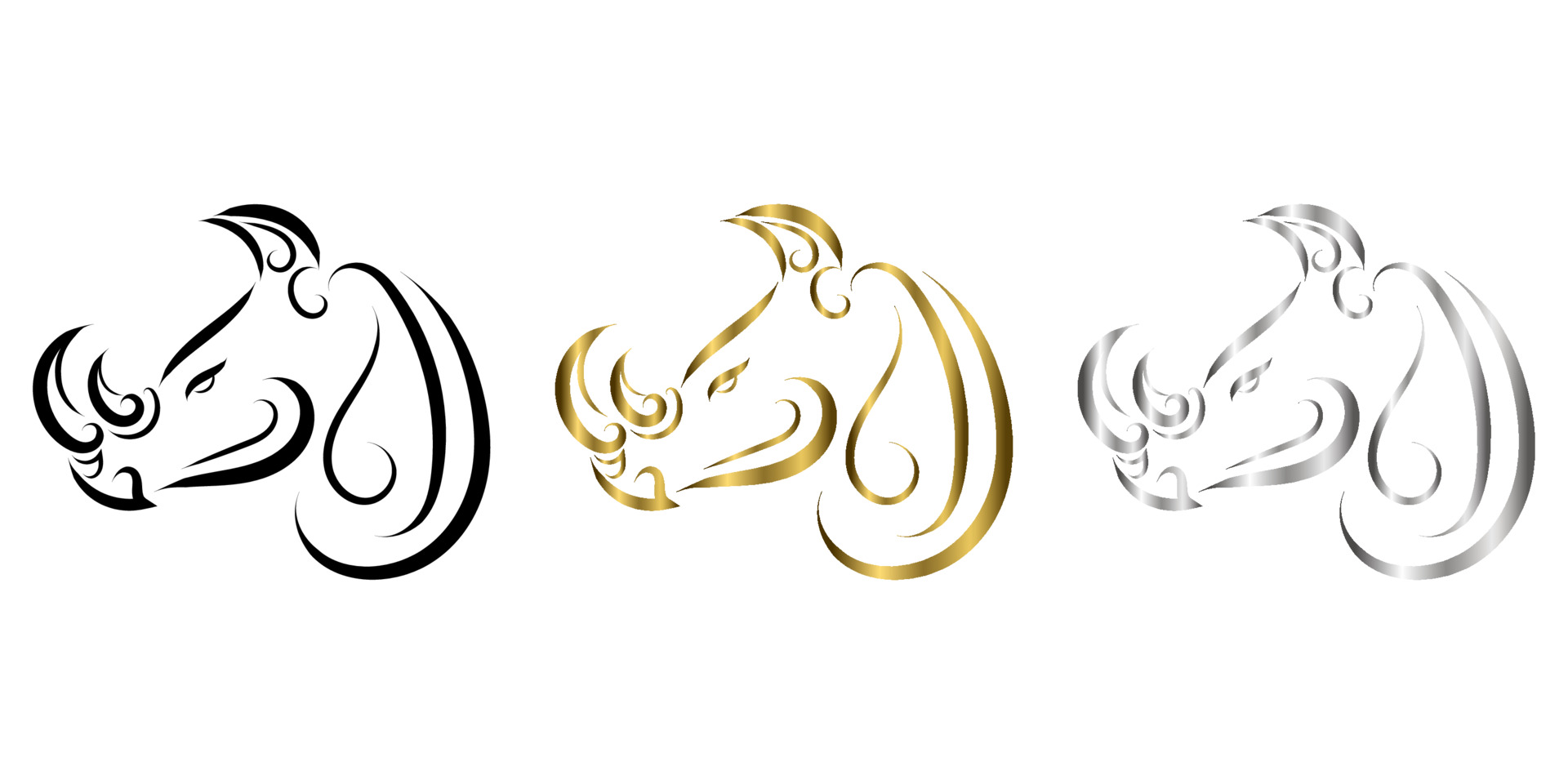 three color black gold and silver line art of rhino head. Good use for symbol, mascot, icon, avatar, tattoo, T Shirt design, logo or any design. 3489803 Vector Art at Vecteezy