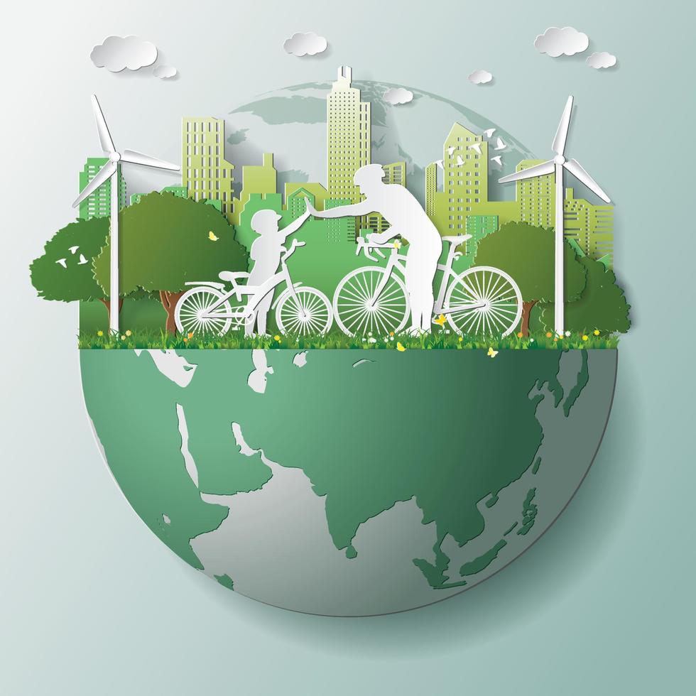 Energy environment friendly concept father son join hands in parks vector