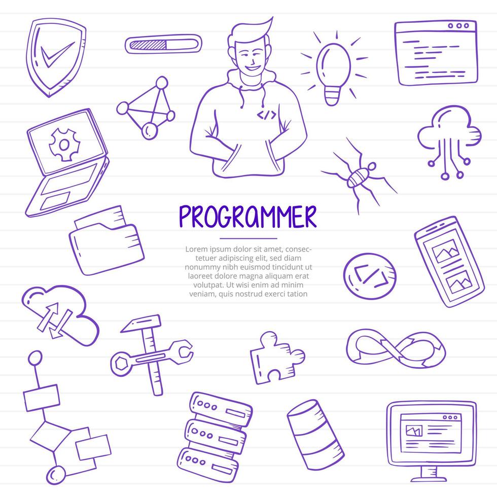 programmer job or jobs profession doodle hand drawn vector