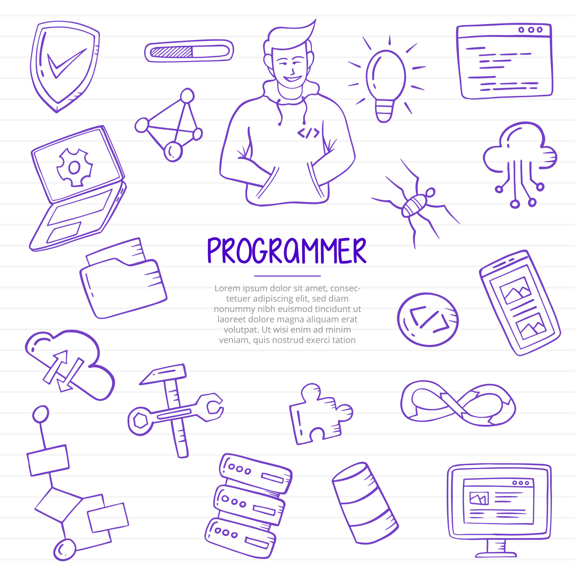 programmer job or jobs profession doodle hand drawn 3489917 Vector Art
