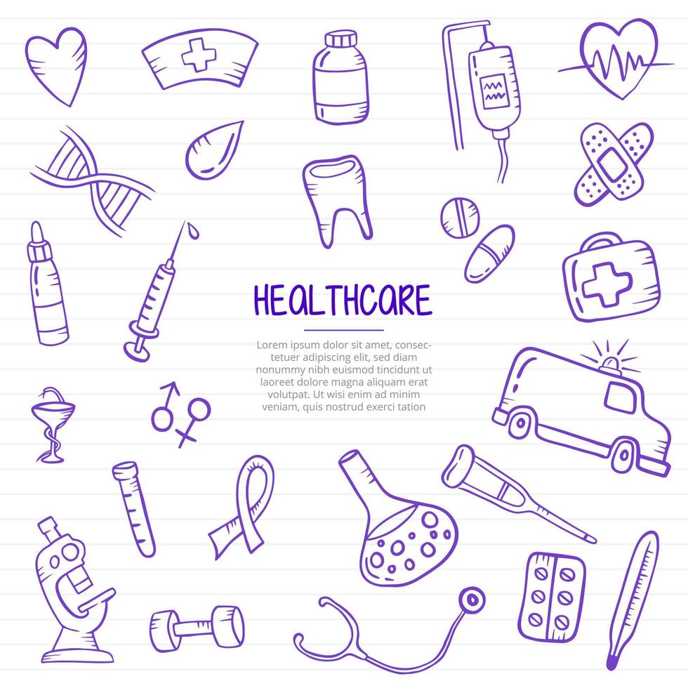 healthcare industry doodle hand drawn with outline style vector