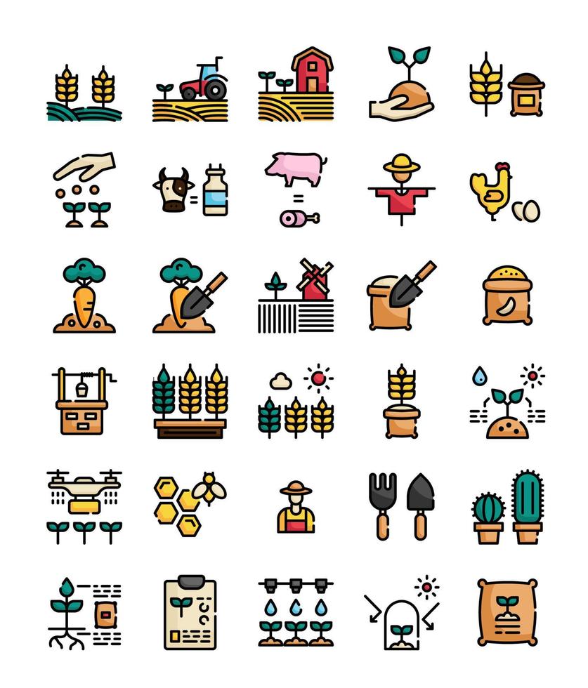 set of filled outline farming agriculture icons vector
