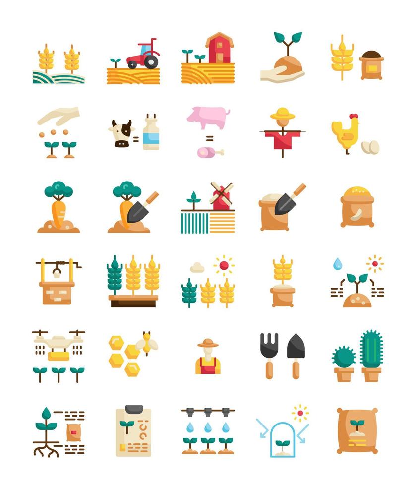 set of flat farming agriculture icons vector