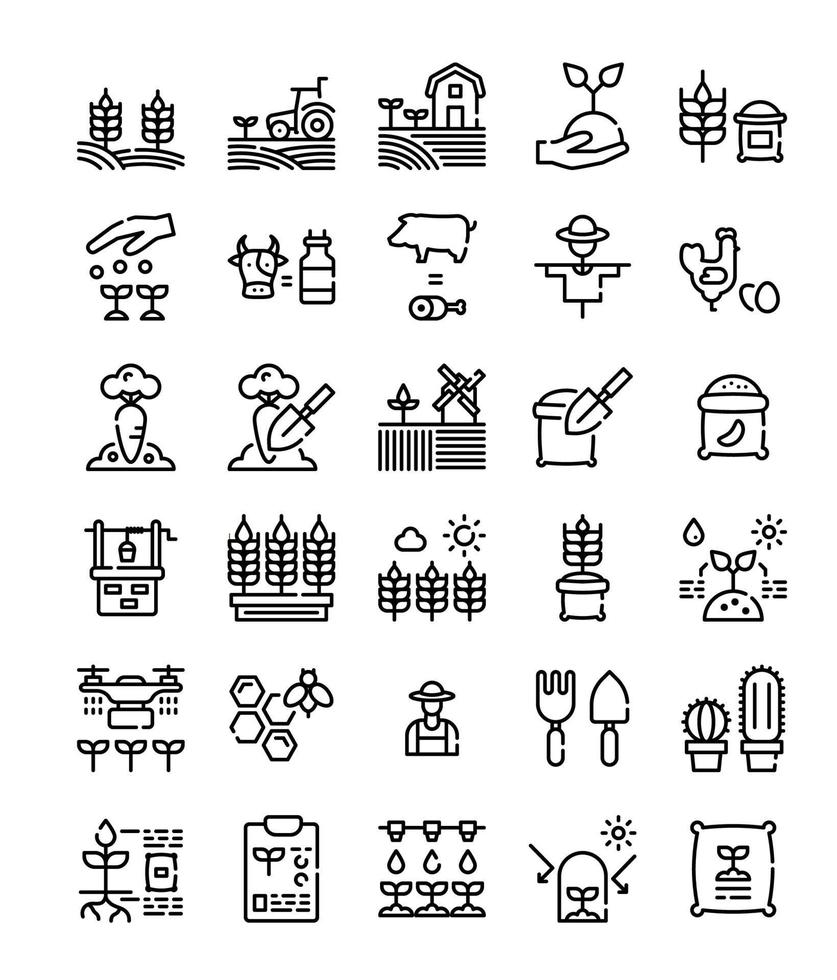 set of simple line farming agriculture icons vector