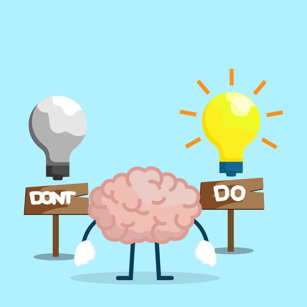 do and don't brain with bulb idea vector