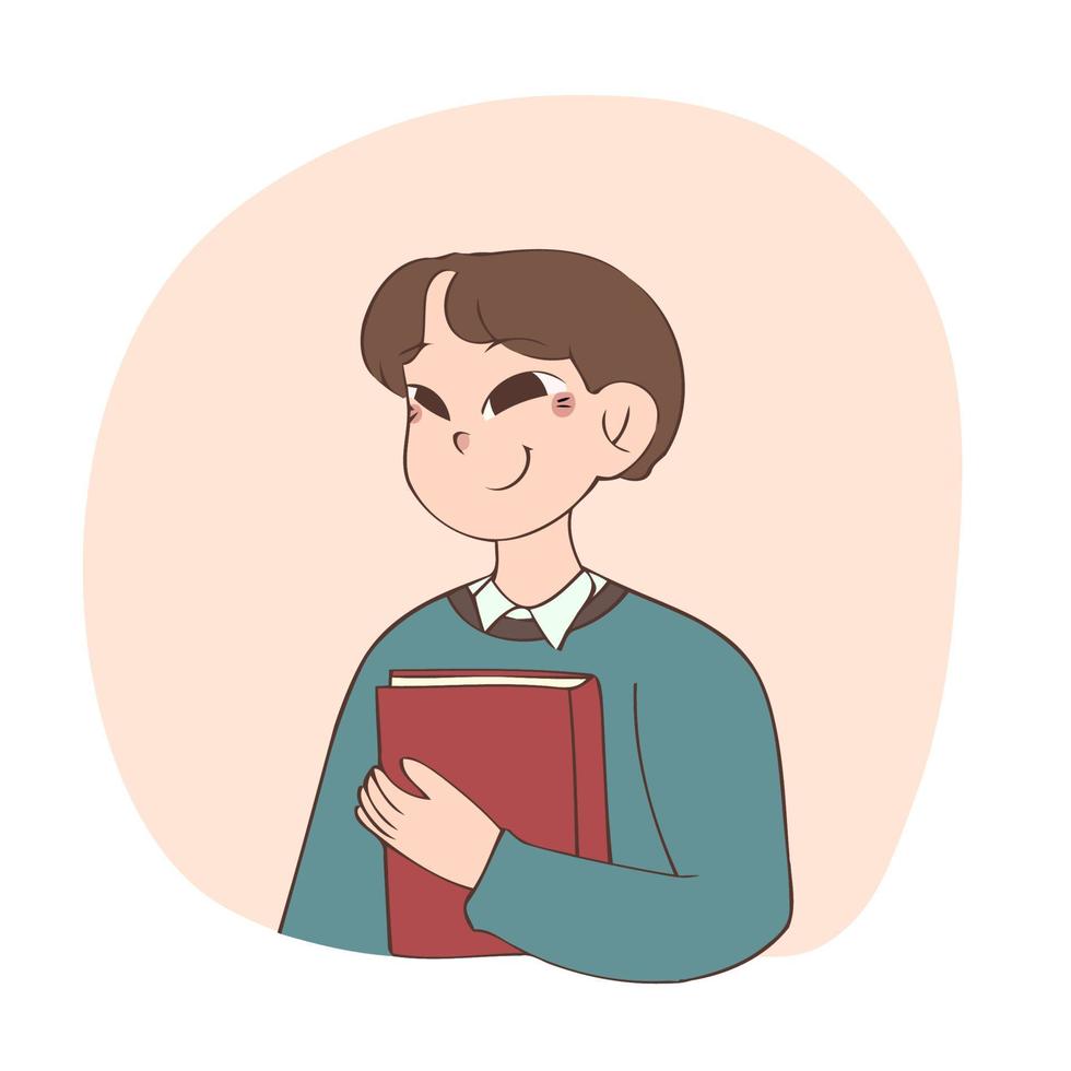 Boy student holding book in his hand. Educational concept illustration vector