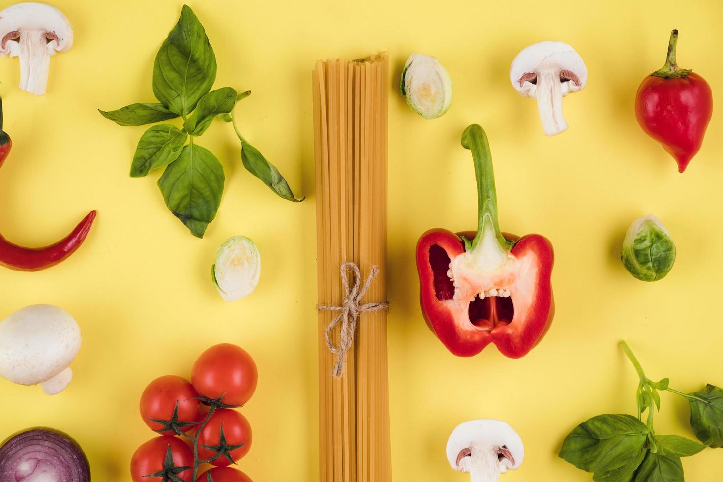 Set of pasta products. Top view. photo