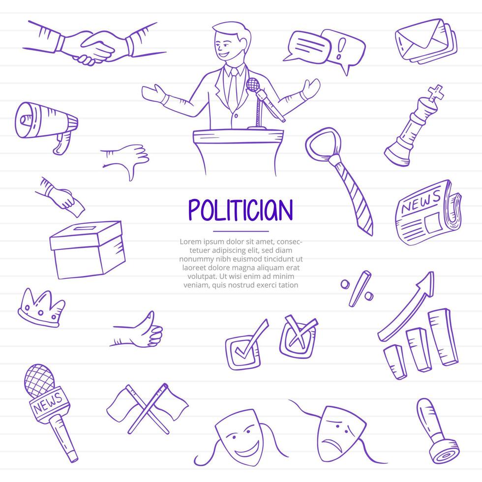 politician in politics job or jobs profession doodle hand drawn vector