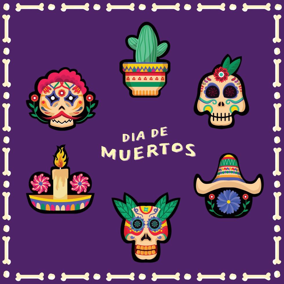 Day of the Dead Sticker Set vector