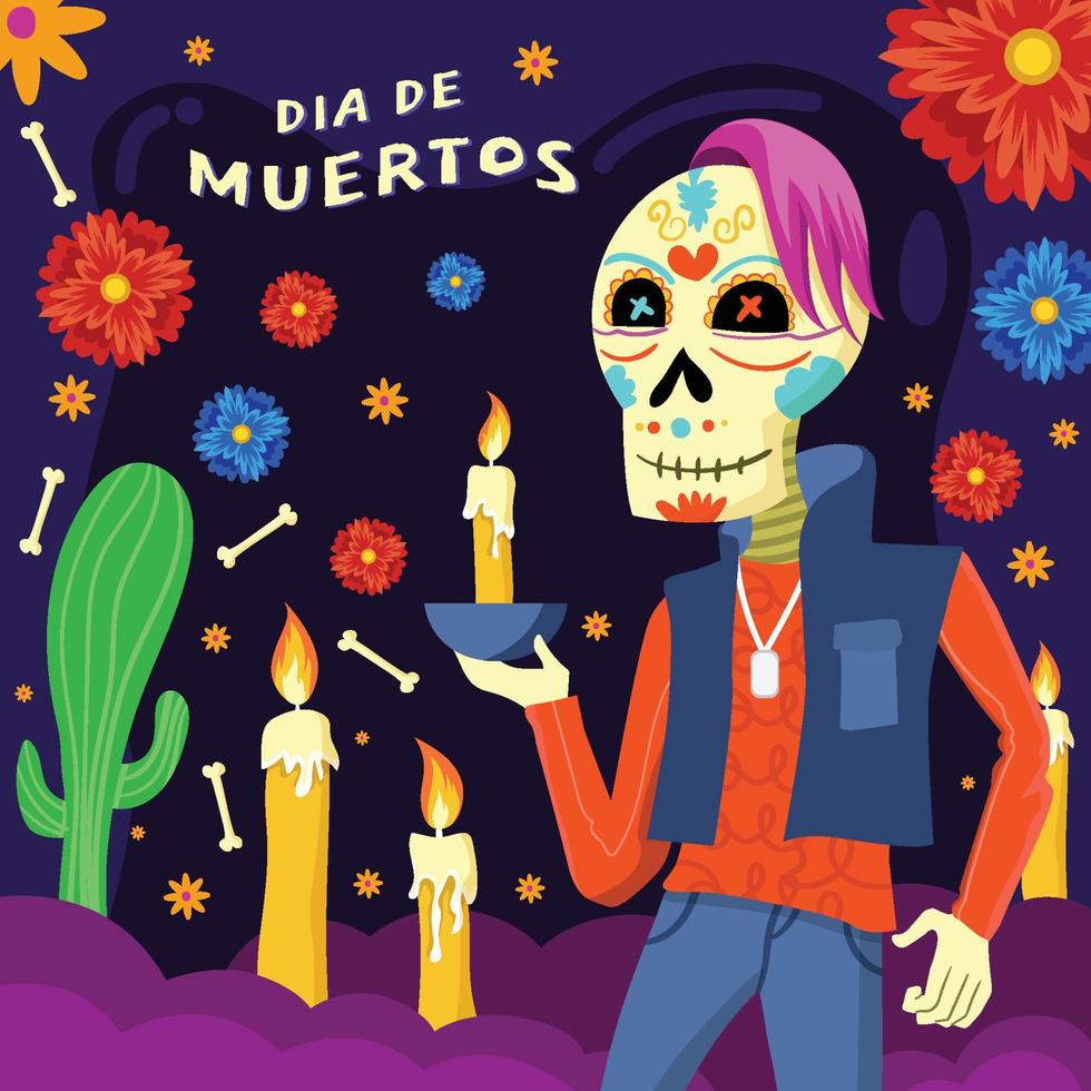 celebración del día de muertos con carácter de calavera vector