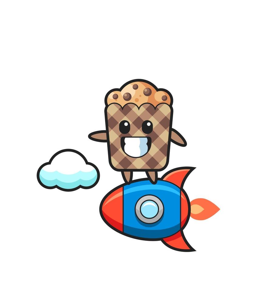 personaje de la mascota de muffin montando un cohete vector