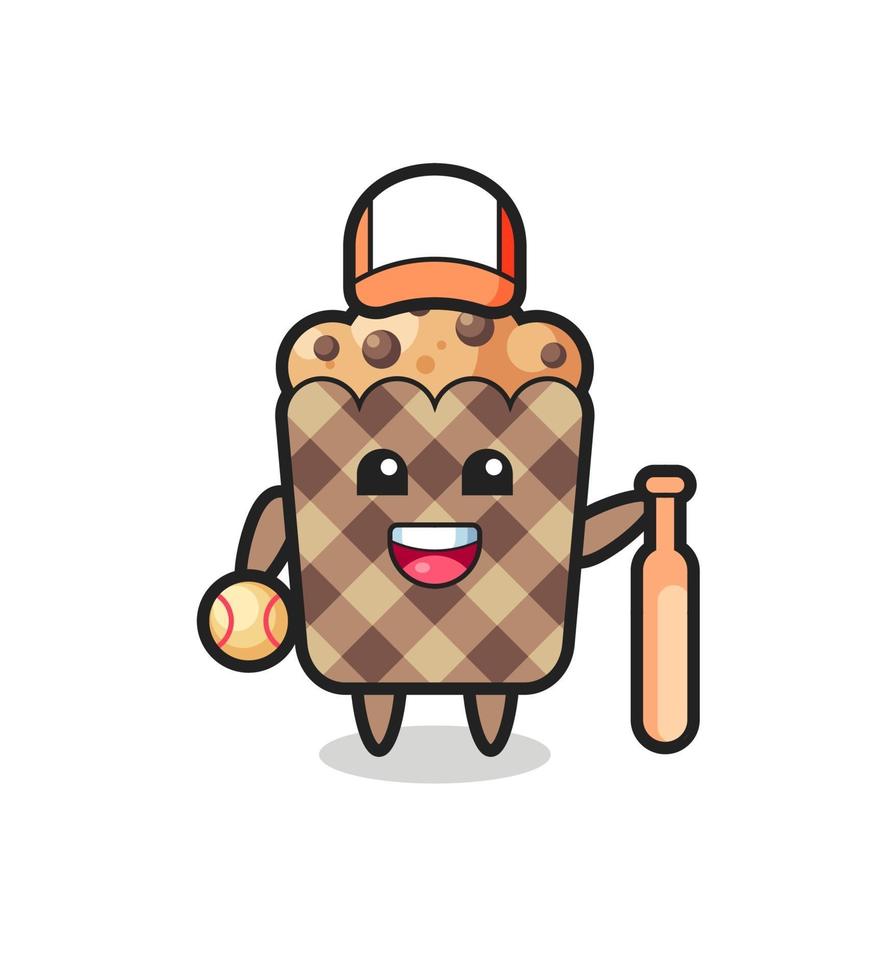 Cartoon character of muffin as a baseball player vector