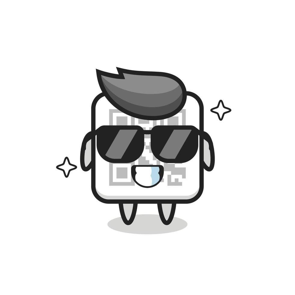 Cartoon mascot of qr code with cool gesture vector