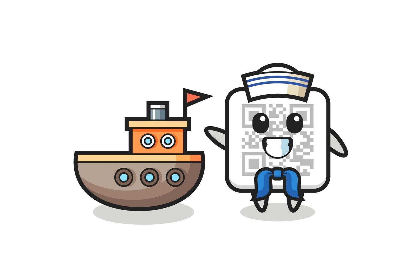 Character mascot of qr code as a sailor man vector