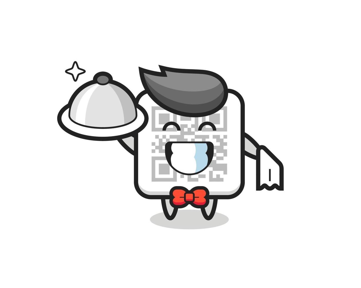 mascota de carácter de código qr como camareros. vector