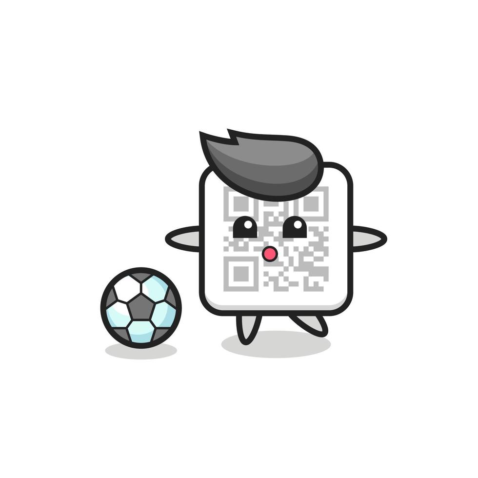 Illustration of qr code cartoon is playing soccer vector