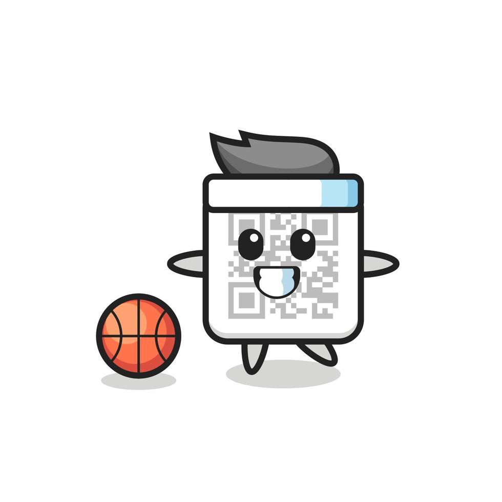 Illustration of qr code cartoon is playing basketball vector