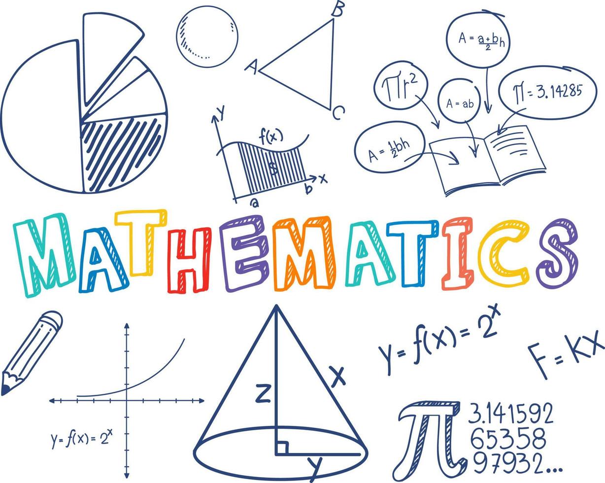 Doodle fuente matemática con objetos matemáticos vector