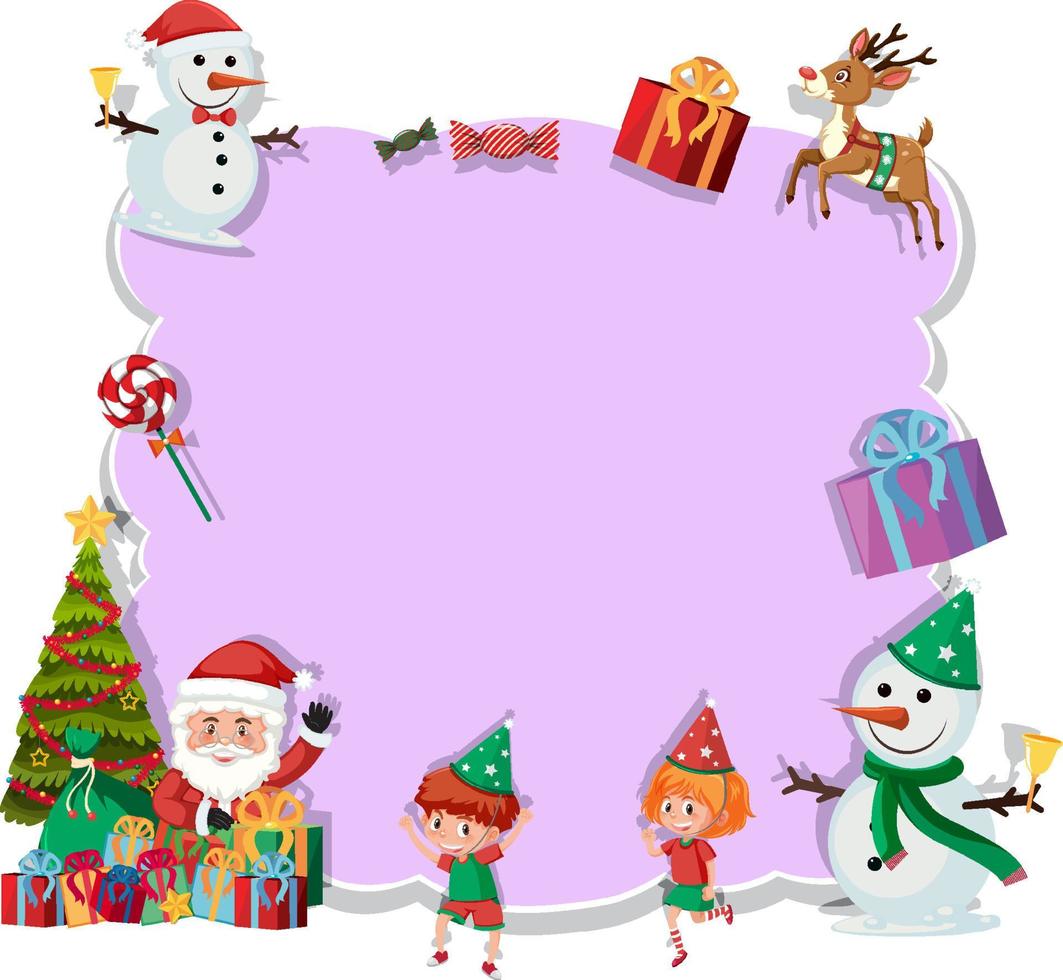 Empty Christmas board with cartoon characters and objects vector