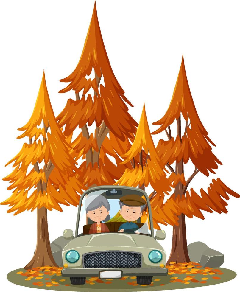 Old couple travelling by car in the park vector