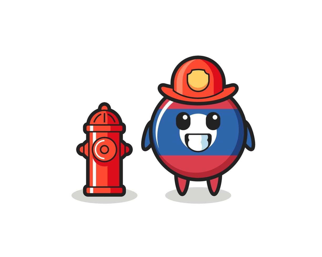 Mascot character of laos flag badge as a firefighter vector