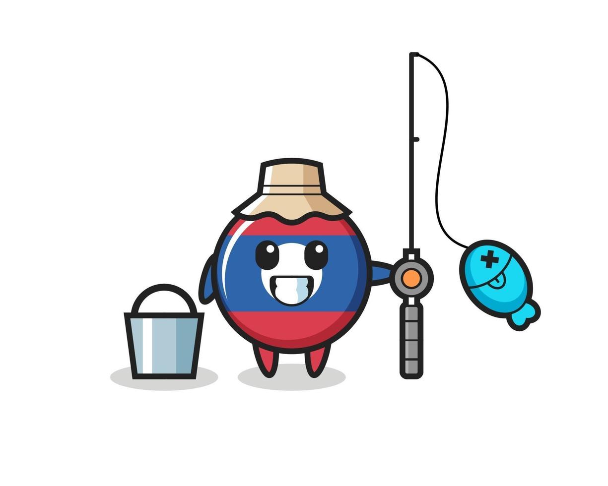 Mascot character of laos flag badge as a fisherman vector