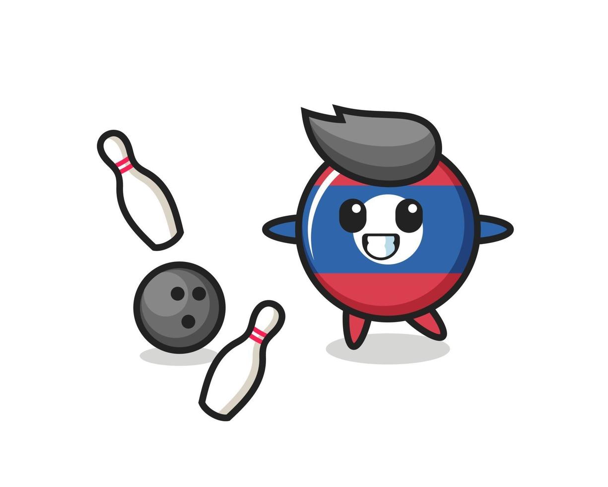 Character cartoon of laos flag badge is playing bowling vector