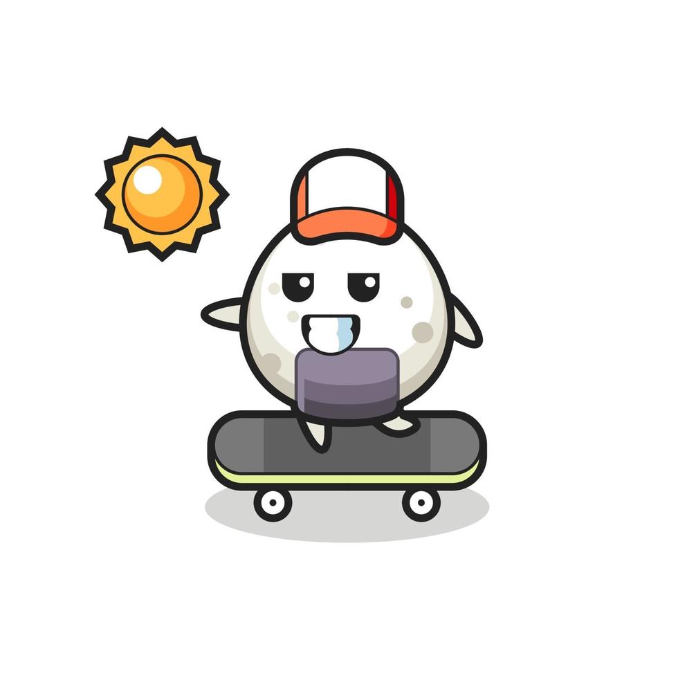 onigiri character illustration ride a skateboard vector