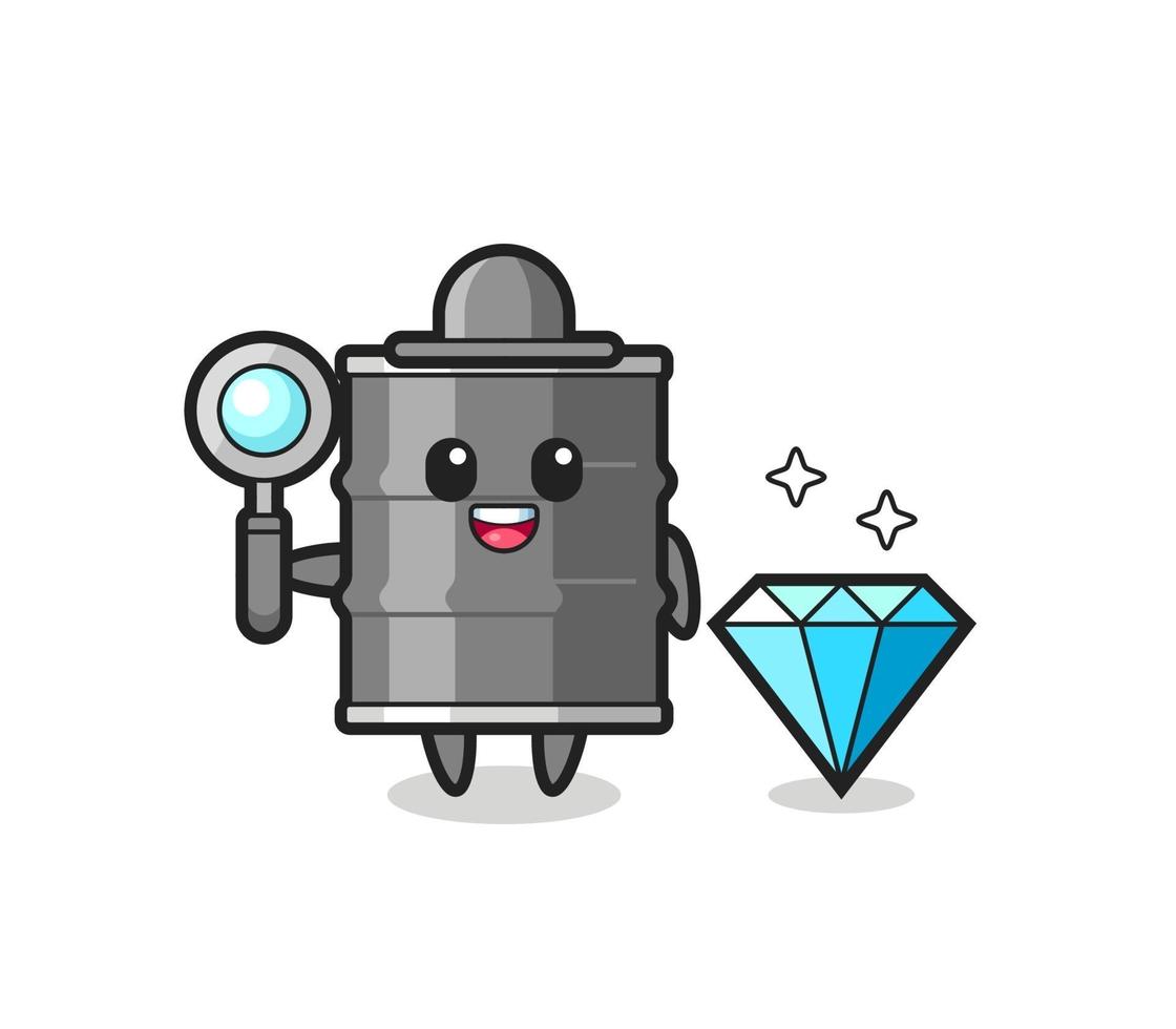 Illustration of oil drum character with a diamond vector