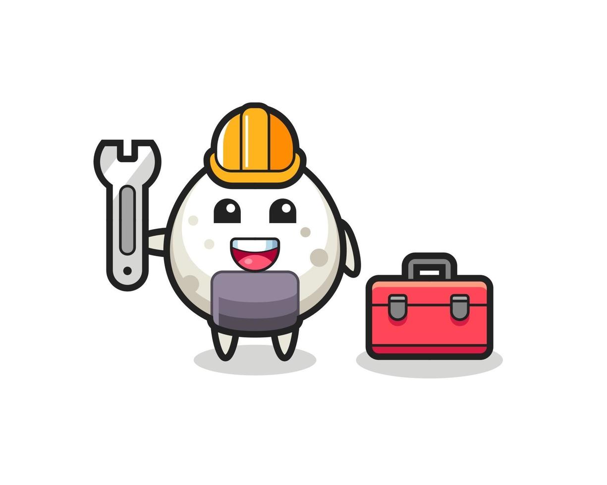 Mascot cartoon of onigiri as a mechanic vector