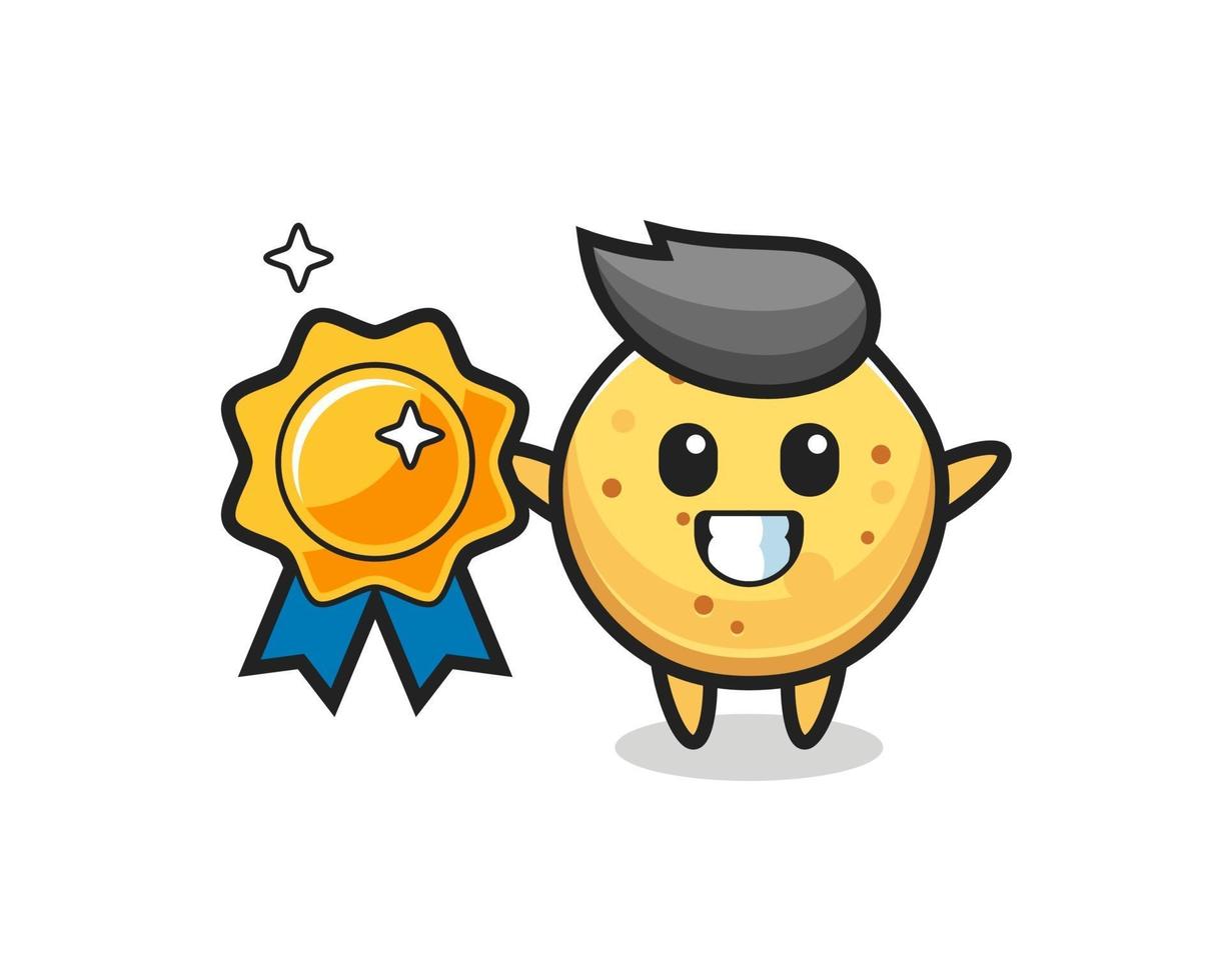 potato chip mascot illustration holding a golden badge vector