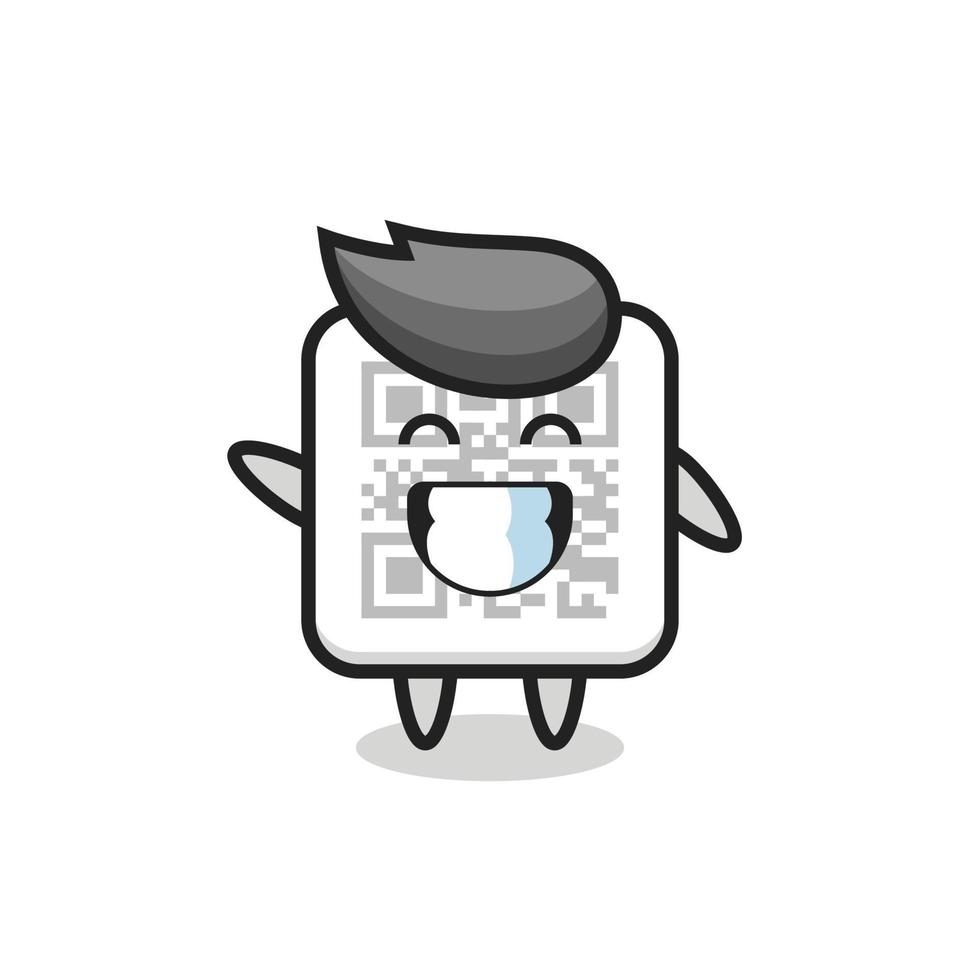 qr code cartoon character doing wave hand gesture vector