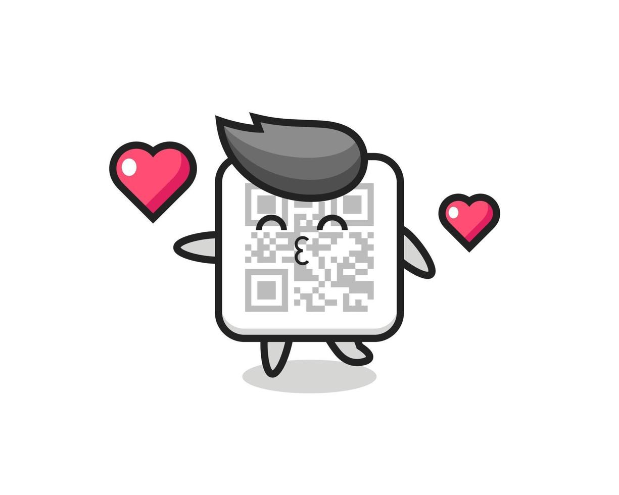 qr code character cartoon with kissing gesture vector