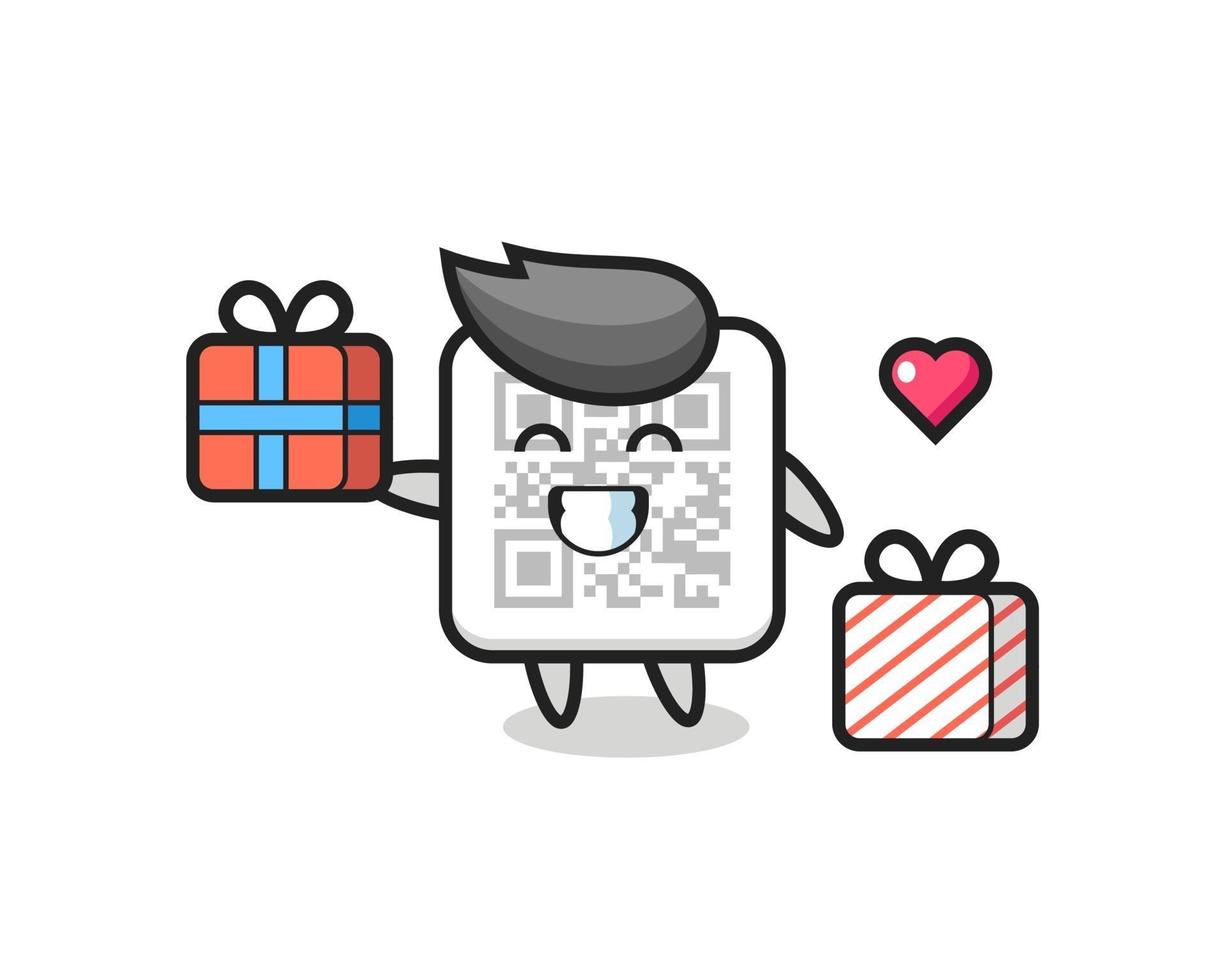 qr code mascot cartoon giving the gift vector