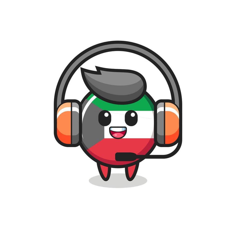 Cartoon mascot of kuwait flag badge as a customer service vector