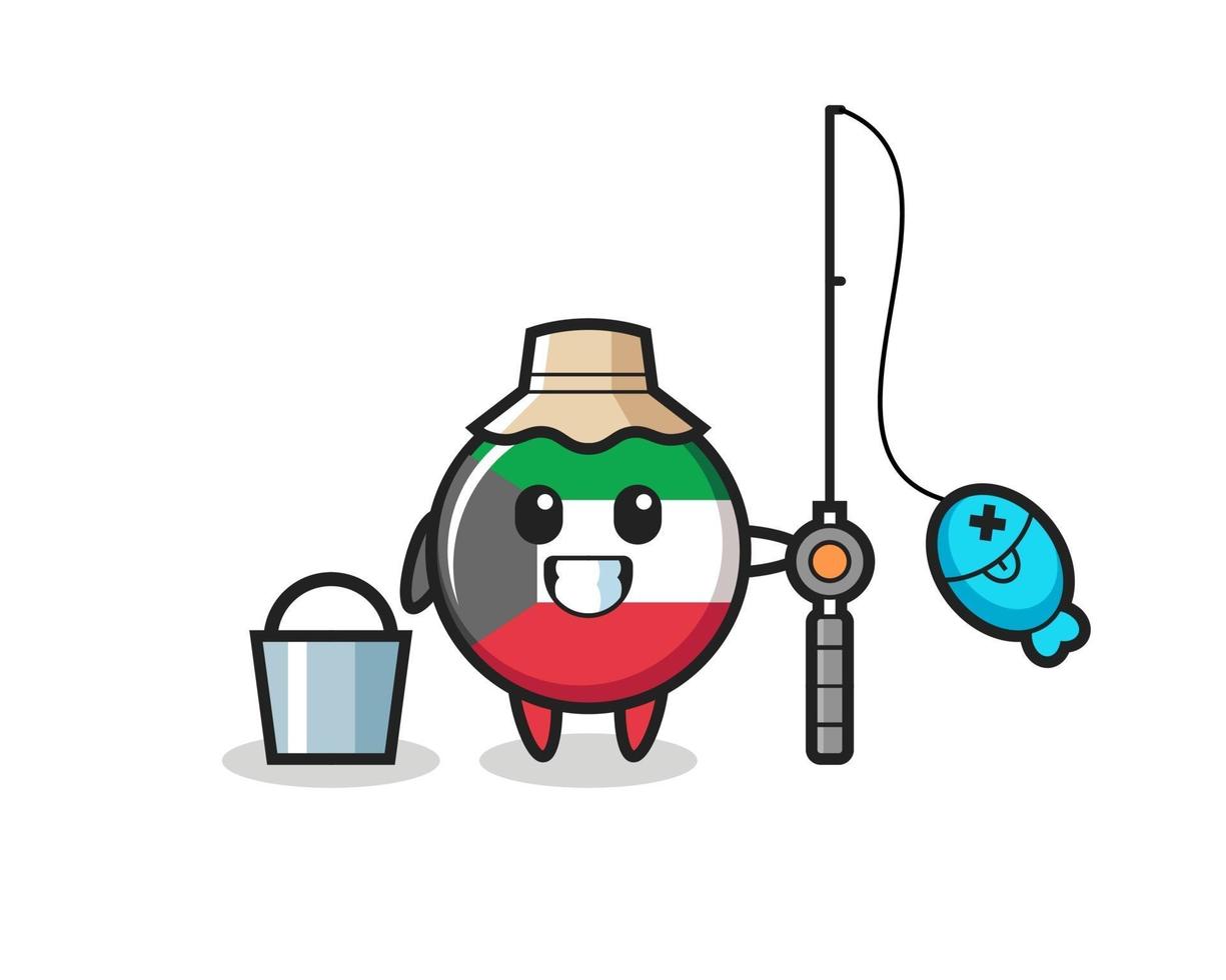 Mascot character of kuwait flag badge as a fisherman vector