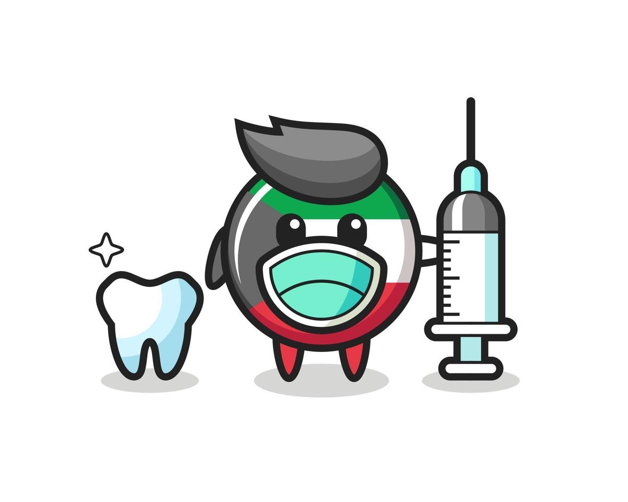 Mascot character of kuwait flag badge as a dentist vector