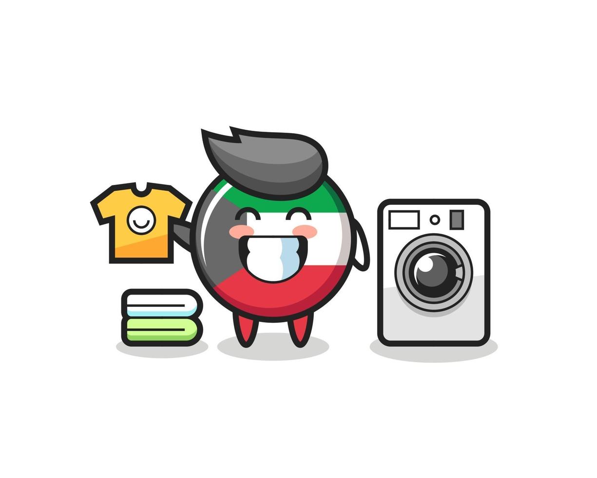 Mascot cartoon of kuwait flag badge with washing machine vector