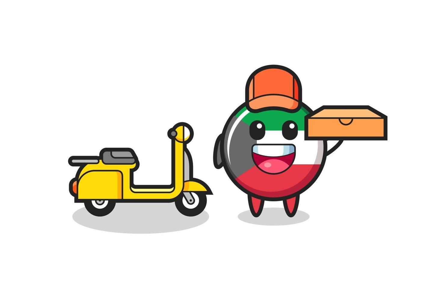 Character Illustration of kuwait flag badge as a pizza deliveryman vector