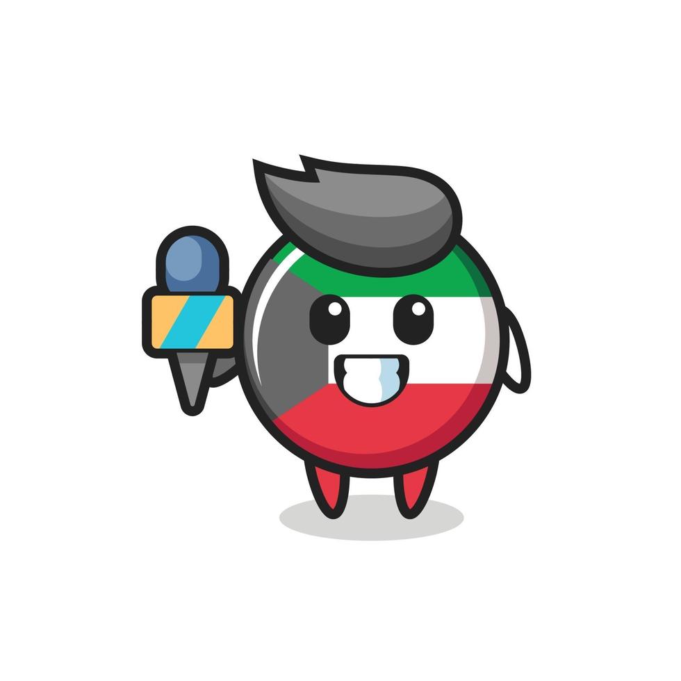 Character mascot of kuwait flag badge as a news reporter vector