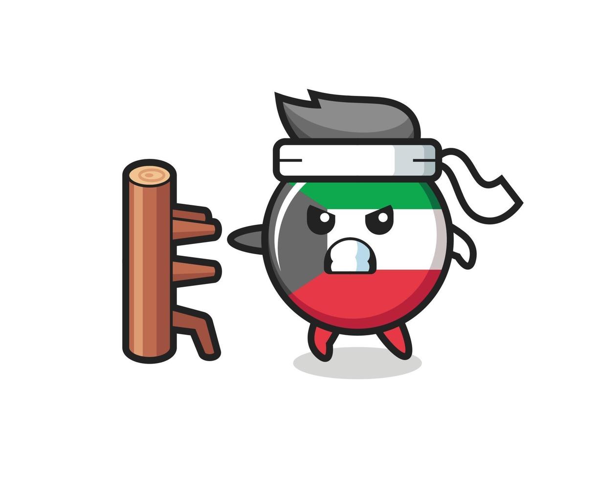 ilustración de dibujos animados de la insignia de la bandera de kuwait como un luchador de karate vector