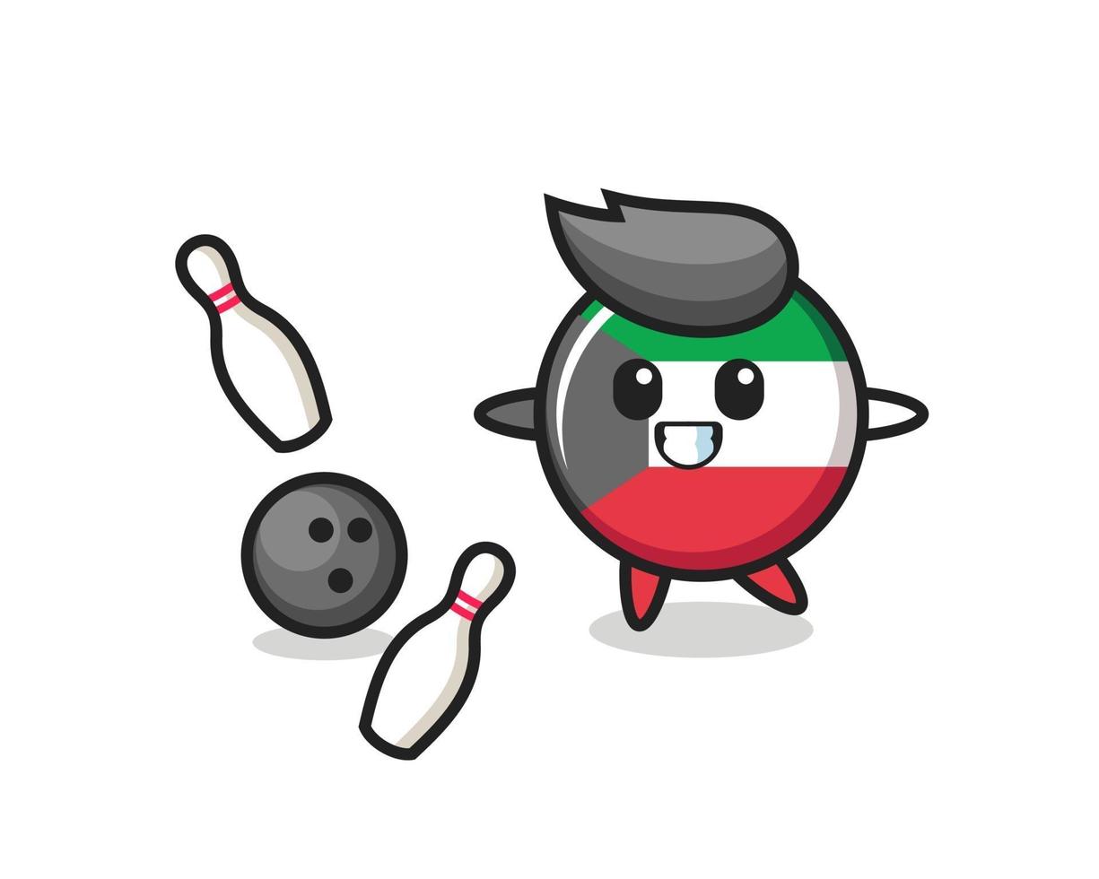 Character cartoon of kuwait flag badge is playing bowling vector